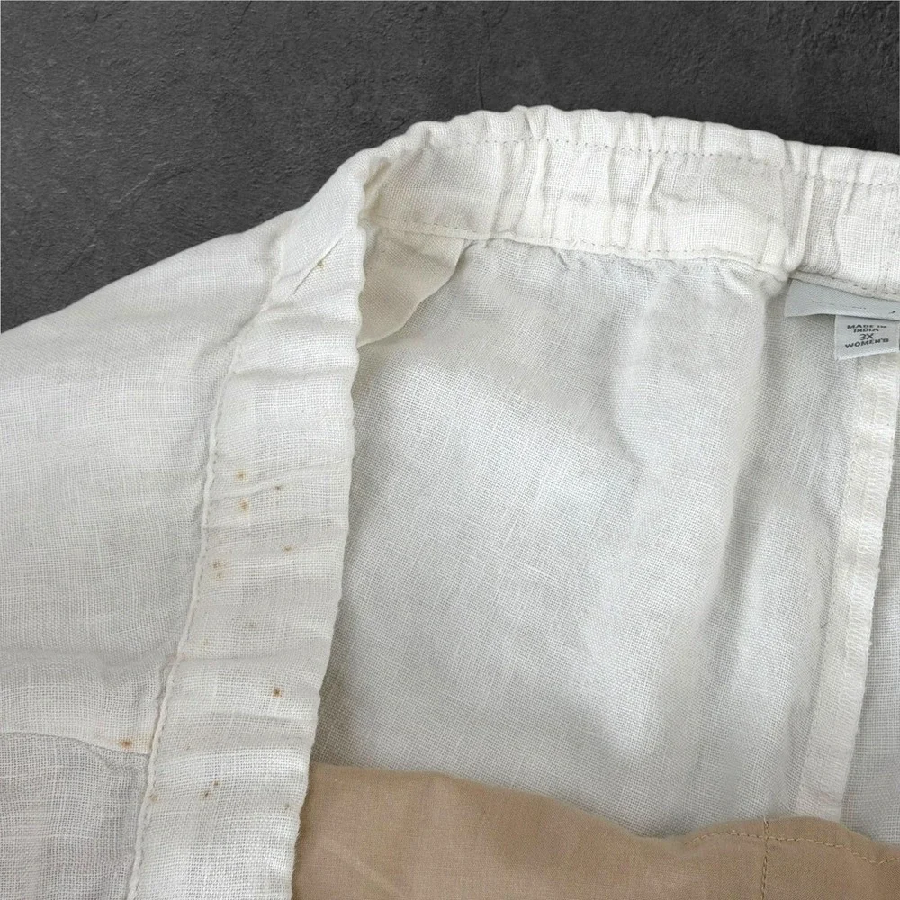 J Jill Love Linen‎ Pants 3X White Elastic Waist Lined Pockets Plus Size